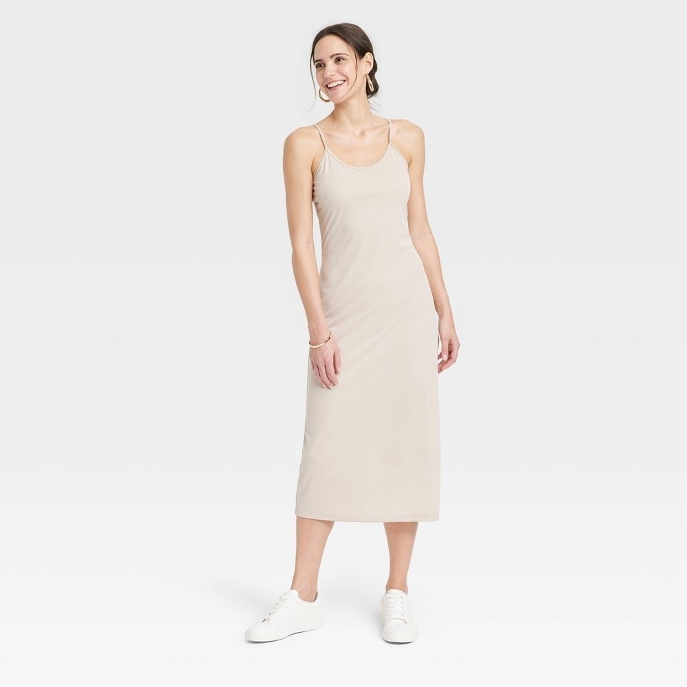 Women's A New Day Rib-Knit Midi Cami Dress Cream L New With Tags
